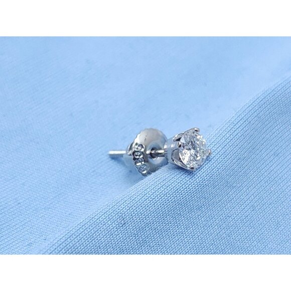 Unique Single 14K Solid White Gold Designer Diamond Stud Screw Back Earring - Picture 8 of 12